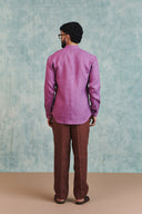 Berry Linen Men's Band Collar Shirt