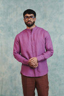 Berry Linen Men's Band Collar Shirt