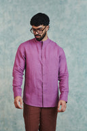 Berry Linen Men's Band Collar Shirt