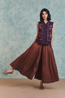 Chocolate Linen Multi-Pleated Pants