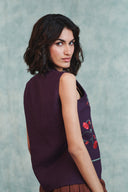 Plum Linen Embroidered Double Panel Waistcoat