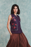 Plum Linen Embroidered Double Panel Waistcoat