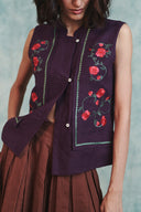 Plum Linen Embroidered Double Panel Waistcoat