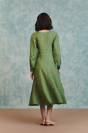 Moss Linen Pleated Waist Dress