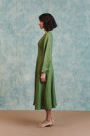 Moss Linen Pleated Waist Dress