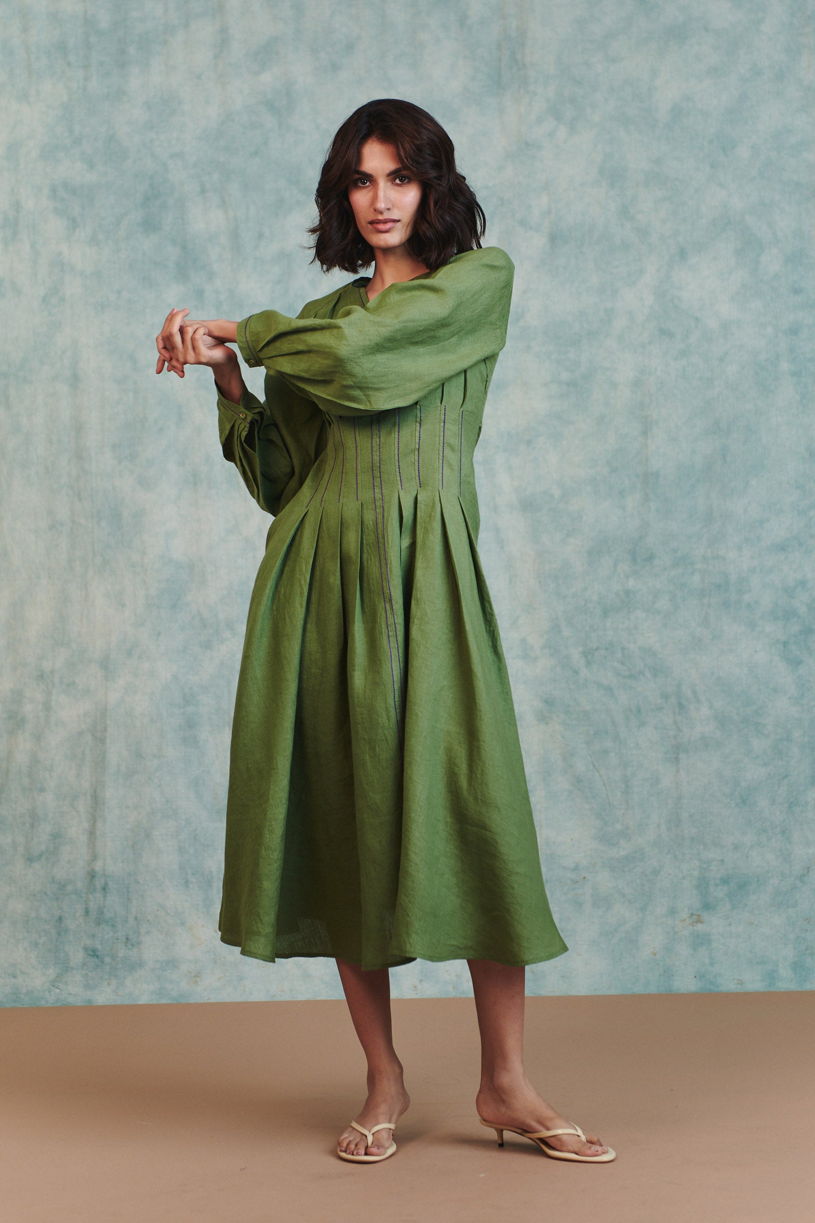 sap green dress Floral Collared Dress