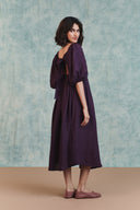 Plum Linen Front Twist Dress