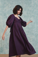 Plum Linen Front Twist Dress