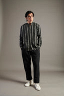 Dhaari Linen Band Collar Shirt - Sale