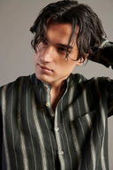 Dhaari Linen Band Collar Shirt - Sale