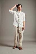 Taj Linen Band Collar Shirt On Sale