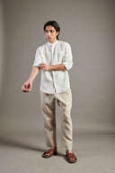Taj Linen Band Collar Shirt On Sale