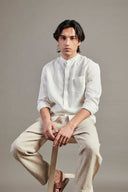 Taj Linen Band Collar Shirt On Sale