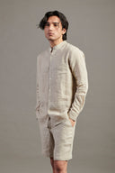 Undyed Linen Band Collar Shirt