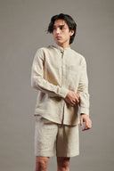 Undyed Linen Band Collar Shirt