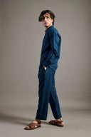 Indigo Linen Band Collar Shirt