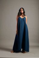 Indigo Linen Flared Slip Dress