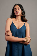 Indigo Linen Flared Slip Dress