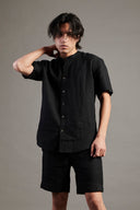 Kohl Linen Half Sleeves Band Collar Shirt