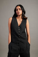 Kohl Linen Waist Coat On Sale