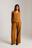 Olive Co-Linen Pleated Trousers - Sale