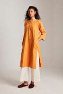 Mango Co-Linen Beaded Placket Kurta On Sale