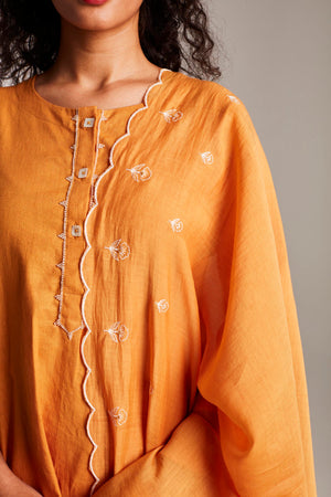 Mango Co-Linen Beaded Placket Kurta Set with Dupatta