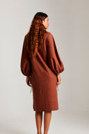 Mocha Co-Linen Balloon Sleeves Dress