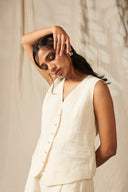 Taj Linen Waist Coat Set