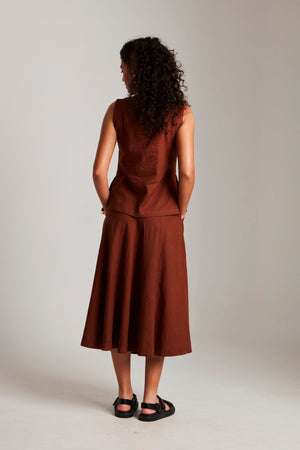 Mocha Co-Linen Side Slit Top & Skirt Set