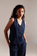 Navy Co-Linen Waistcoat Set - Sale
