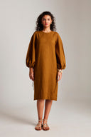 Olive Co-Linen Balloon Sleeves Dress On Sale