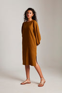 Olive Co-Linen Balloon Sleeves Dress