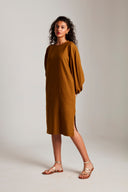 Olive Co-Linen Balloon Sleeves Dress On Sale