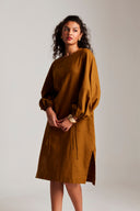 Olive Co-Linen Balloon Sleeves Dress On Sale