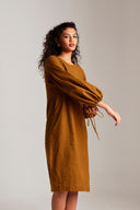 Olive Co-Linen Balloon Sleeves Dress On Sale