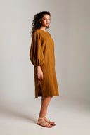 Olive Co-Linen Balloon Sleeves Dress On Sale