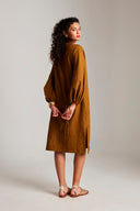 Olive Co-Linen Balloon Sleeves Dress On Sale