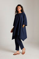 Navy Co-Linen High Low Kurta On Sale