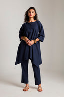 Navy Co-Linen High Low Kurta On Sale