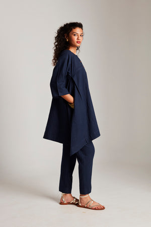 Navy Co-Linen High Low Kurta Set