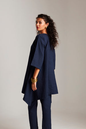 Navy Co-Linen High Low Kurta Set