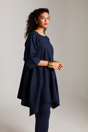 Navy Co-Linen High Low Kurta Set