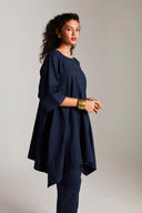 Navy Co-Linen High Low Kurta On Sale