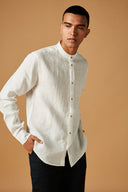 Taj Linen Band Collar Shirt On Sale
