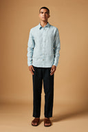 Midnight Linen Pleated Trousers On Sale