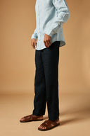 Midnight Linen Pleated Trousers On Sale