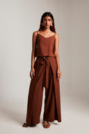 Mocha Co-Linen Camisole Top & Wrap Pants