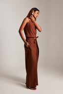 Mocha Co-Linen Wrap Pants On Sale