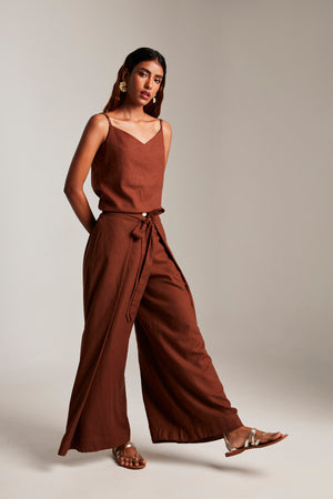 Mocha Co-Linen Camisole Top & Wrap Pants